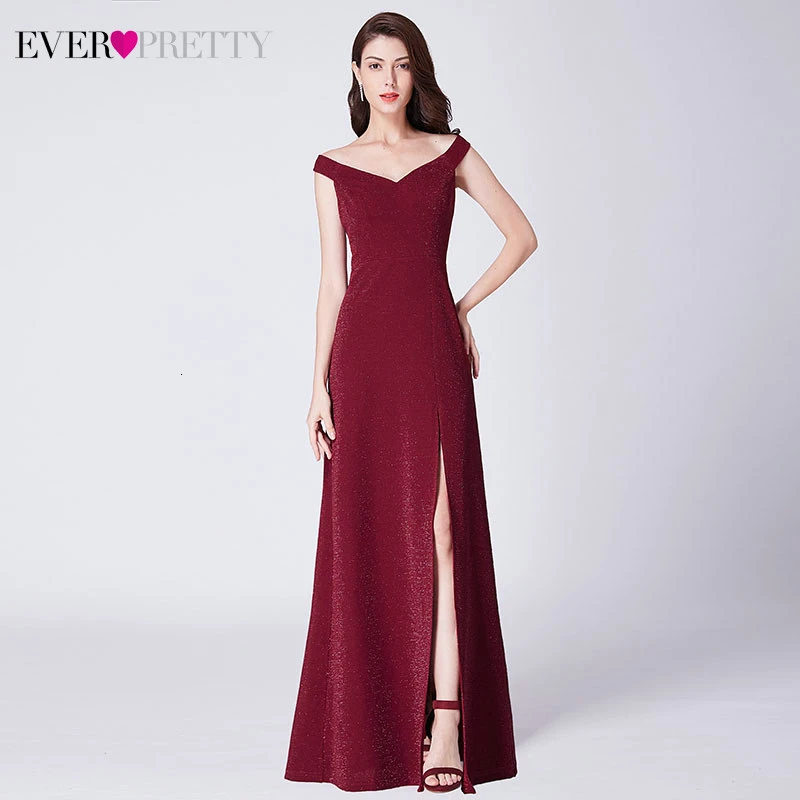 Бордовые Вечерние платья Длинные Ever Pretty EP07415BD трапециевидной формы с двойным v-образным вырезом безрукавный с Боковым Разрезом Элегантные Формальные платья Abiye