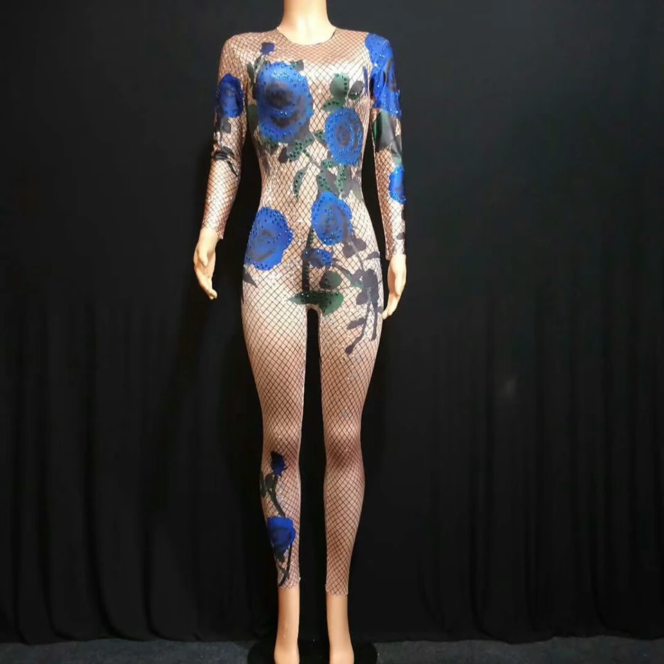 Женский сексуальный комбинезон с золотыми стразами костюм для выступлений