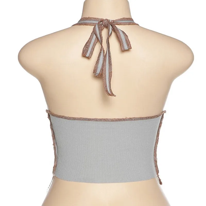 

2021 New Halter V-neck Hollow Design Crop Top Street Backless Knitting Sleeveless Croptop Vogue Slim Club Party Female Tank Top