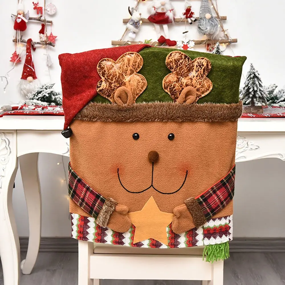 

Cartoon Snowman Santa Clause Holiday Party Decor Elk Chair Back Seat Covers Christmas Chair Cover Elastic Stretch Cover