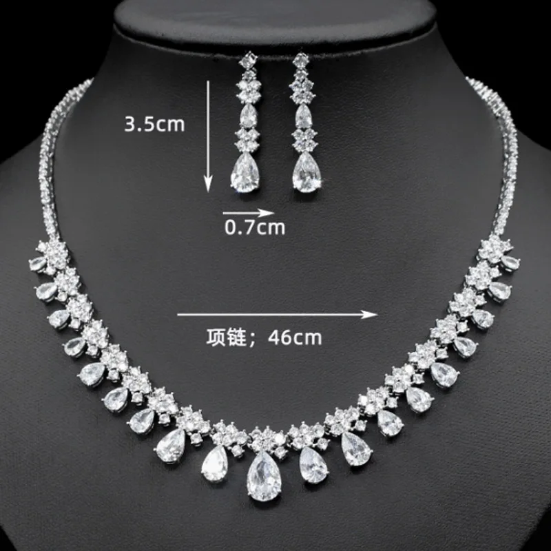 

Zlxgirl jewelry classic wedding bridal jewellery sets AAA water drop cubic zircon necklace and stud earrings bijoux ears pering