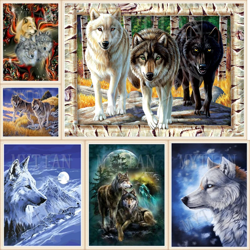 5D алмазная живопись полноразмерная/круглая вышивка с животными волком украшение