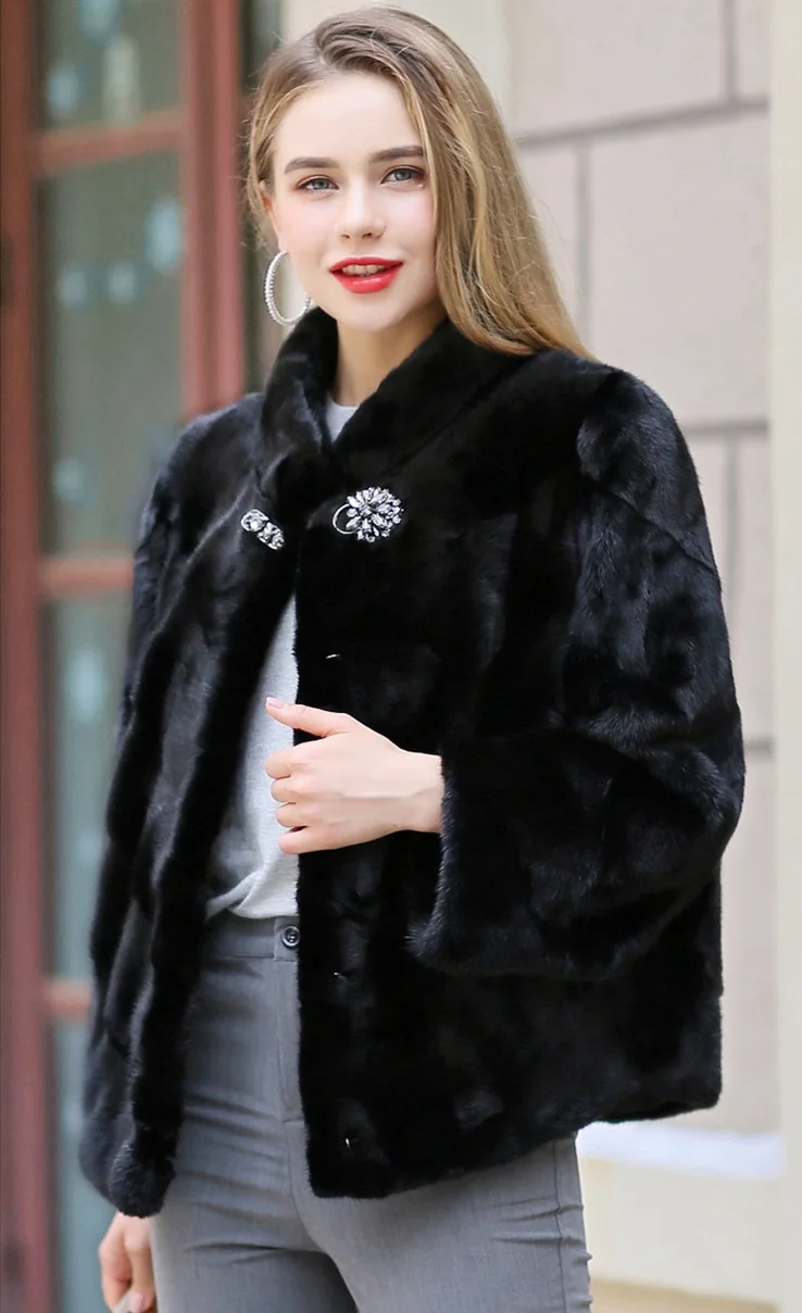 Роскошное пальто из натурального меха норки Женская осенне зимняя куртка с