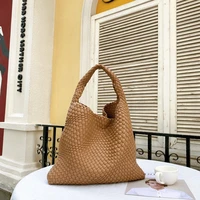 europe and america solid color vintage woven bag pu tote bag versatile portable shoulder bag womens shopping underarm bag