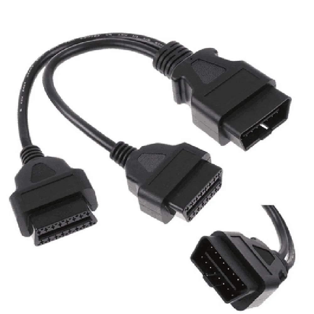 Плоский + тонкий круглый провод OBDII OBD 2 OBD2 16 Pin ELM327 штекер-двойной гнездо Y-образный
