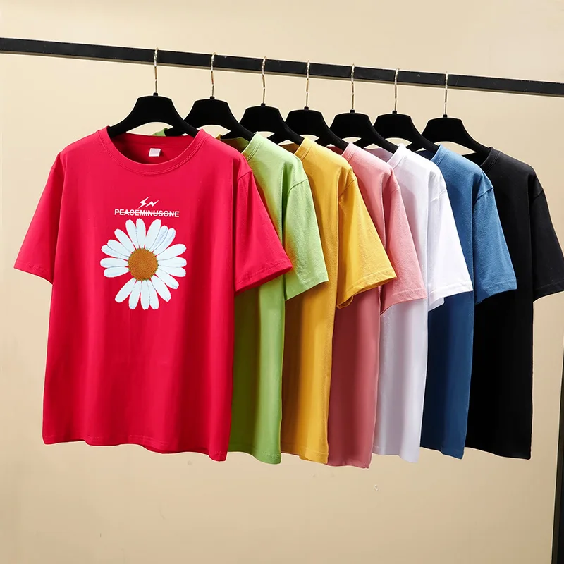 Новинка женская летняя футболка с маргаритками в стиле Харадзюку Милая коротким