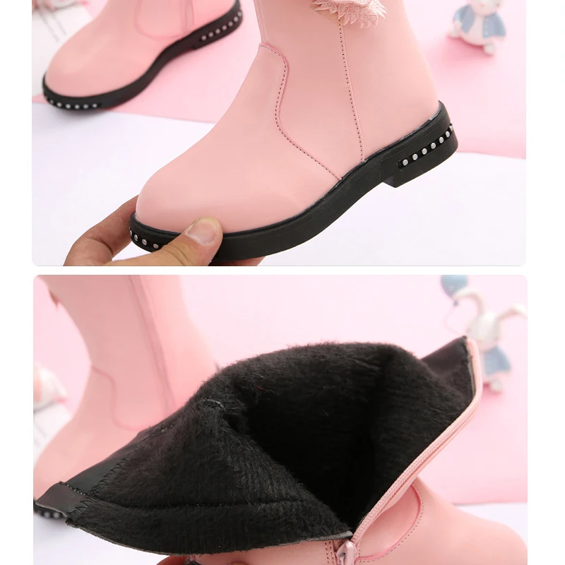 Высококачественные зимние сапоги до середины икры с бантом ботинки на плоской