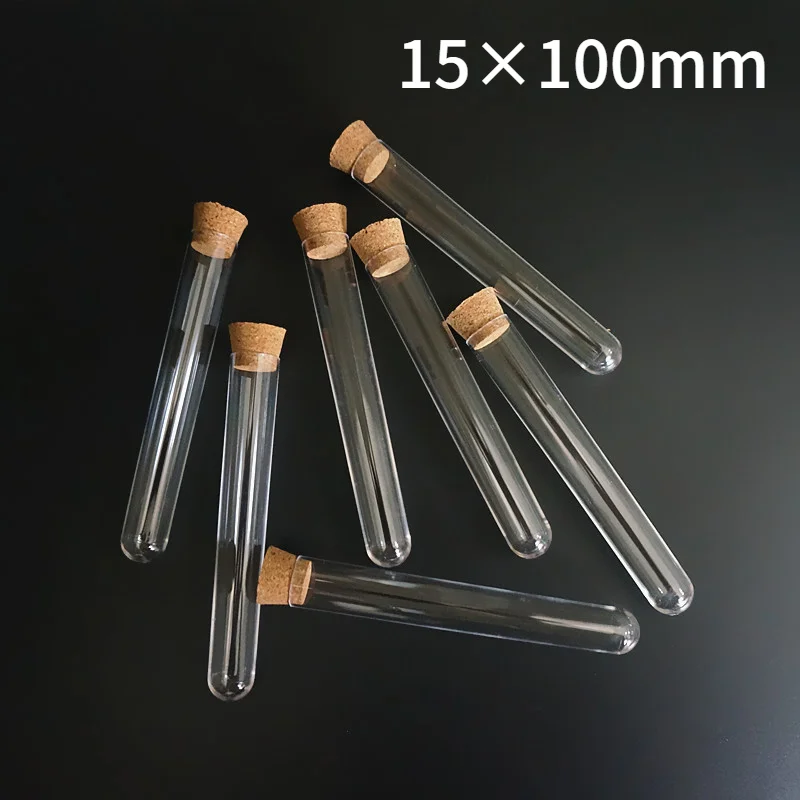 

250pcs/lot 15X100mm Plastic Test Tube with Cork Hard Transparent Vial Wedding Favours Tube Laboratory