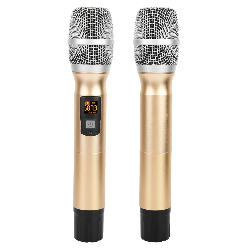 

2Pcs 25 Channels Golden Metal Handheld Wireless Microphone With Mini Receiver Built-In Battery Digital Frequency Modulate