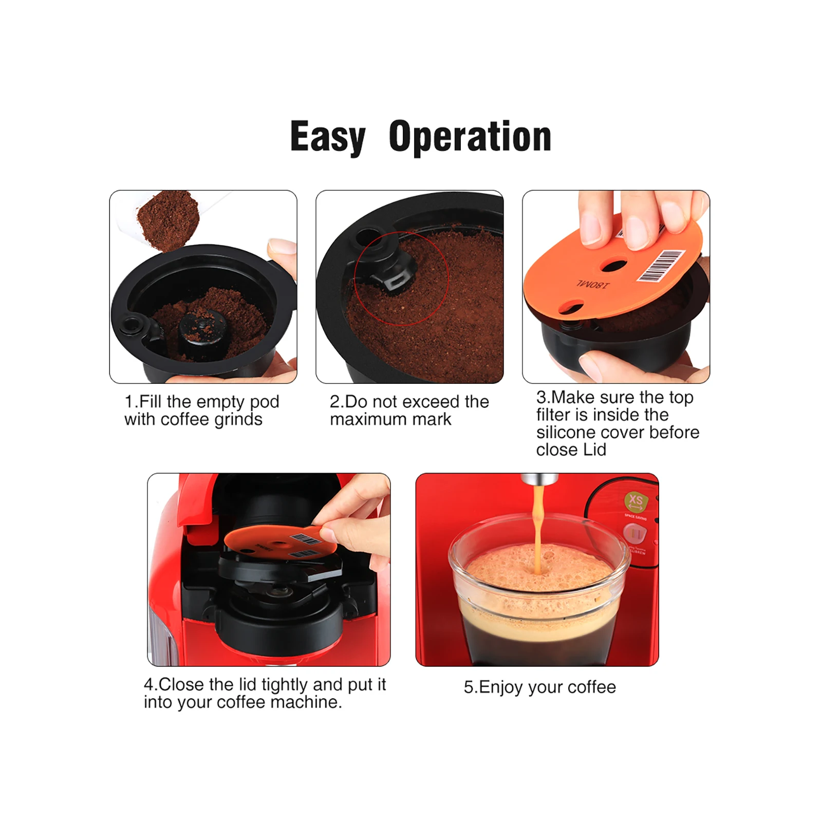 60/180 мл Кофе капсулы чашка фильтровальные чаши для NescafeRefillable шапки ложка-кисточка