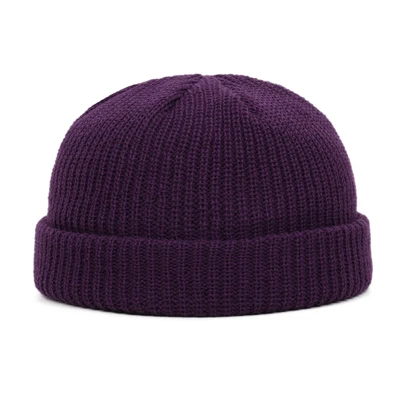 Purple Однотонные вязаные зимние шапки для женщин и мужчин; зимняя мягкая теплая плотная Удобная шерстяная шапка; Модная вязаная шапка - Цвет: Purple