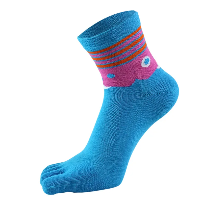 5 Pairs Organic Cotton Woman Girl Five Finger Socks Bright Color Striped Soft Street Fashion Harajuku Happy Socks With Toes