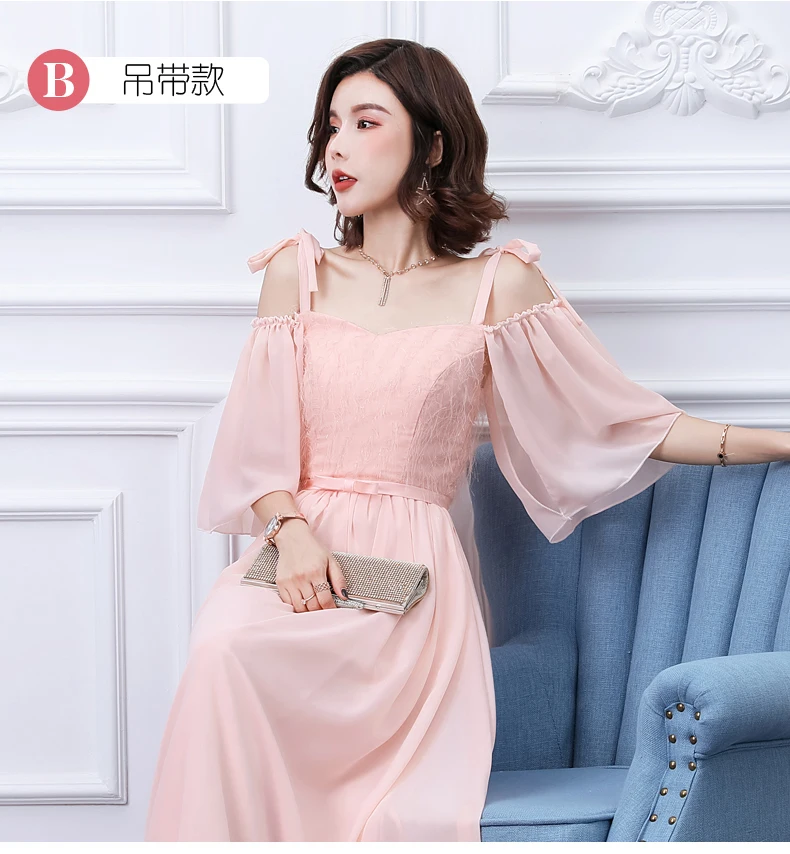 Шифоновое длинное платье для свадебной вечеринки женщин розовое подружки