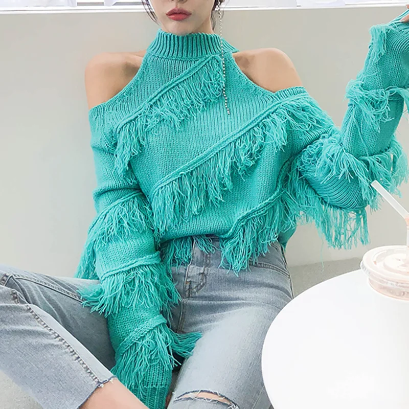 JSXDHK женский свитер с длинным рукавом модный ленивый осенне-зимний синий вязаный