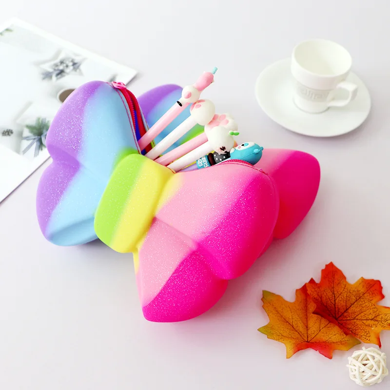 

Creative Cartoon Silicone Pencil Case Three-dimensional Environmental Large-capacity Butterfly Pencil Bag Kawaii School Supplies