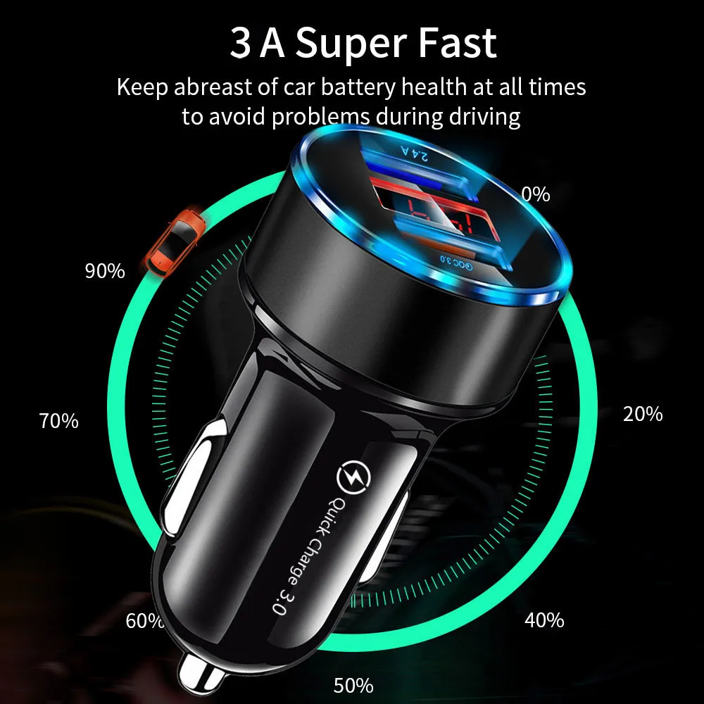 

Dual USB Car Charger for iPhone XR XS Max Xiaomi Samsung Quick Charge 3.0 Fast Charging Car-Charger Phone Charger Adapter in car