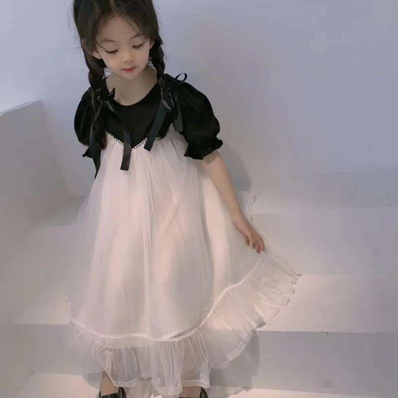 Летняя детская одежда с жемчугом и низким вырезом на спине платье принцессы