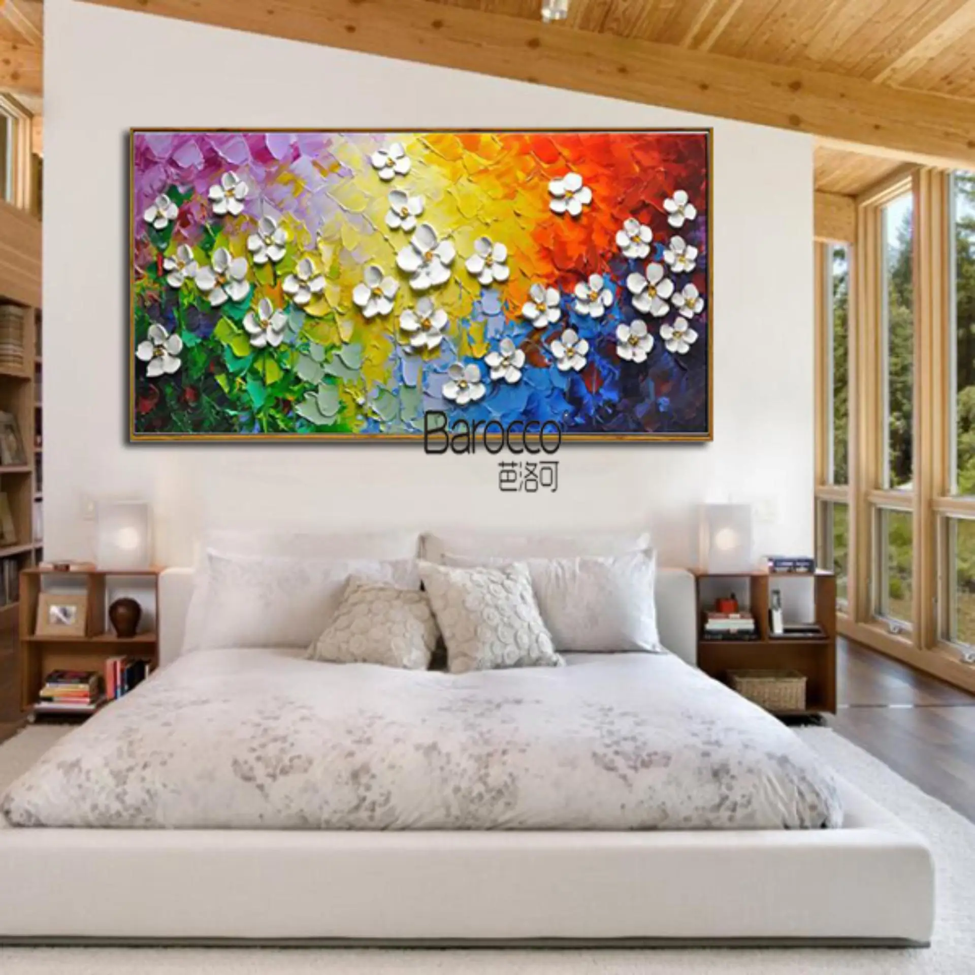 Белые цветы живопись 100% ручная роспись масляная современный простой домашний