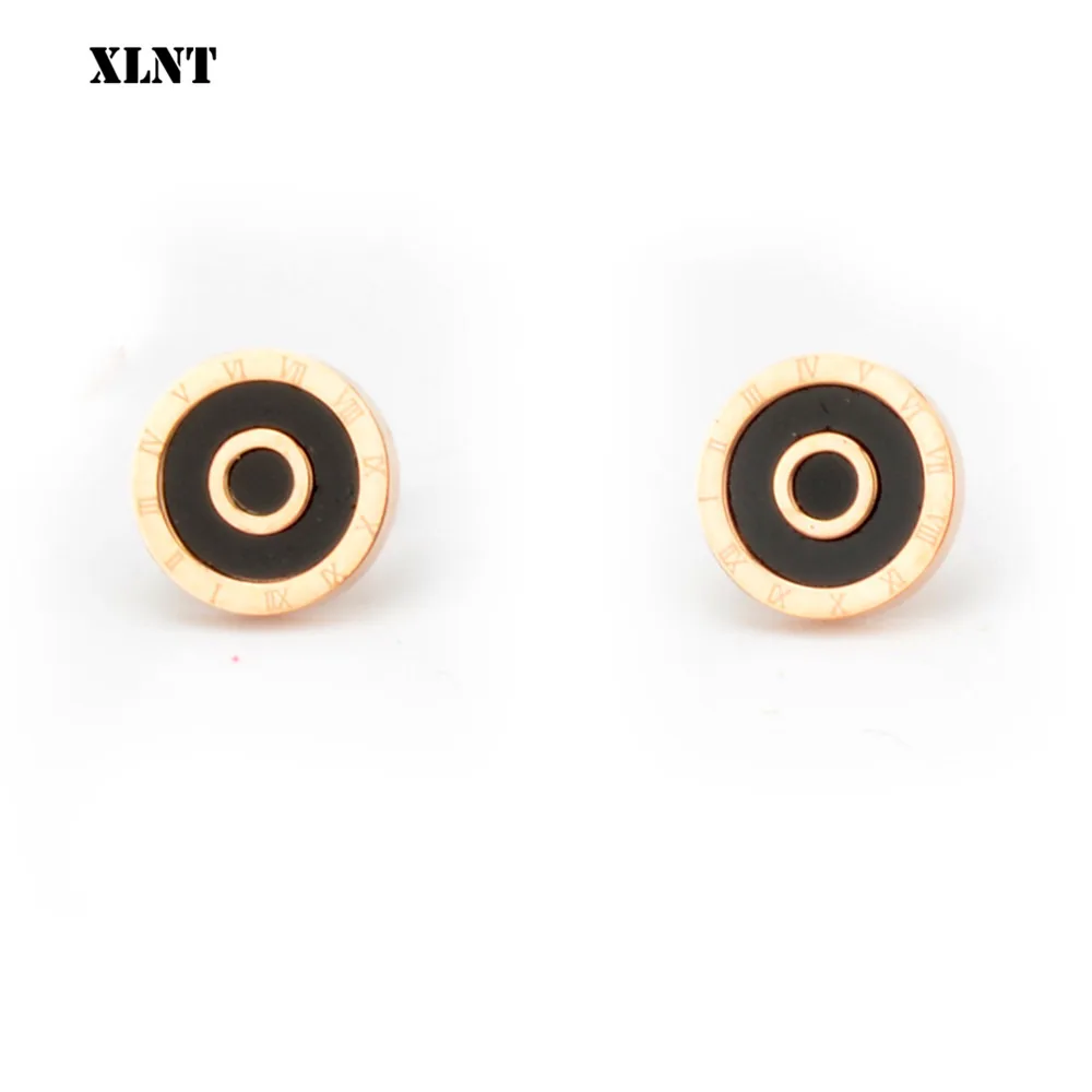 XLNT круглые серьги гвоздики из нержавеющей стали для женщин римские цифры узор