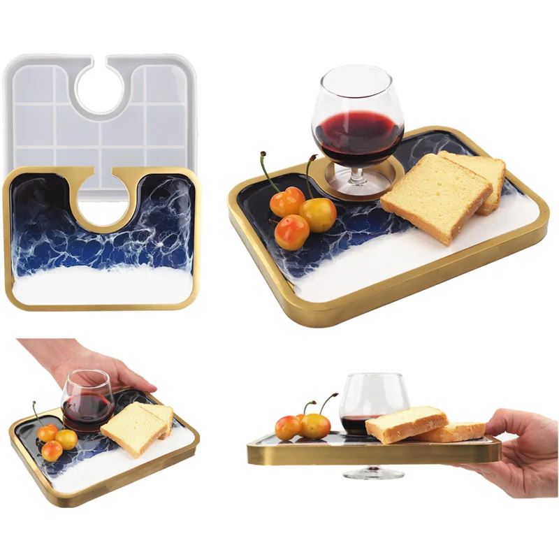 

Tray Crystal Resin Epoxy Silicone Mold Film With Red Wine Tray Afternoon Tea Tray Snack Mirror Silicone Mold