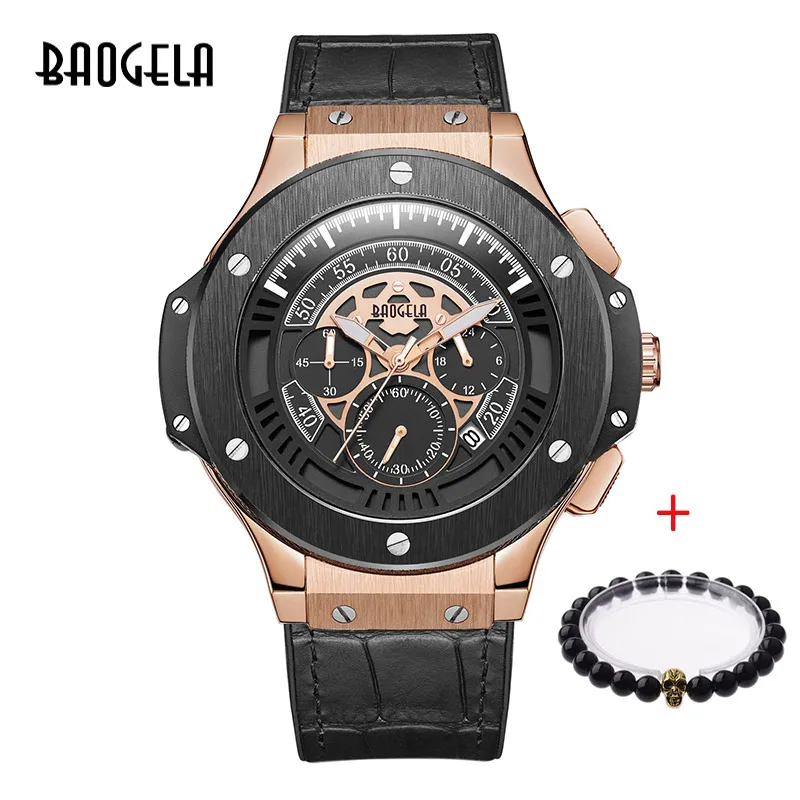 BAOGELA hommes montres hommes horloge de люкс, брендовый кварцевый спортивный montre Rose chronographe mode montre-браслет pour hommes1910 - Цвет: 1910 Rose