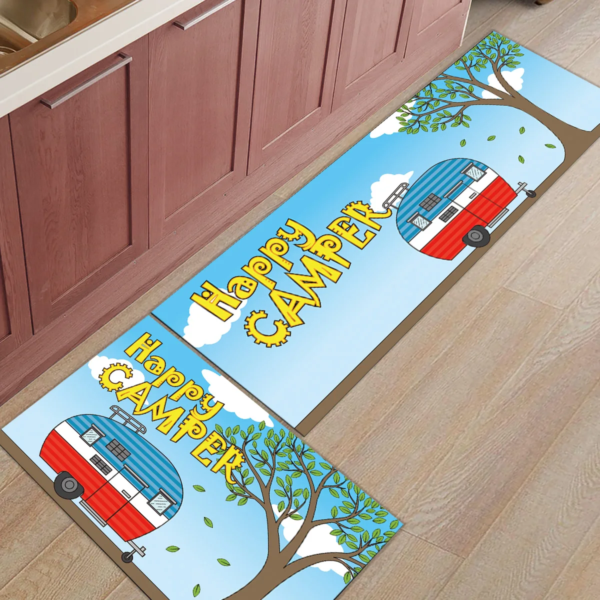 Винтажный караван 2 шт. коврик для кухни под домашним питомцем миска воды еды