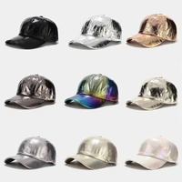 mens and womens baseball cap shining pu wrinkled adjustable snapback street trend colorful laser hip hop hats f dad caps