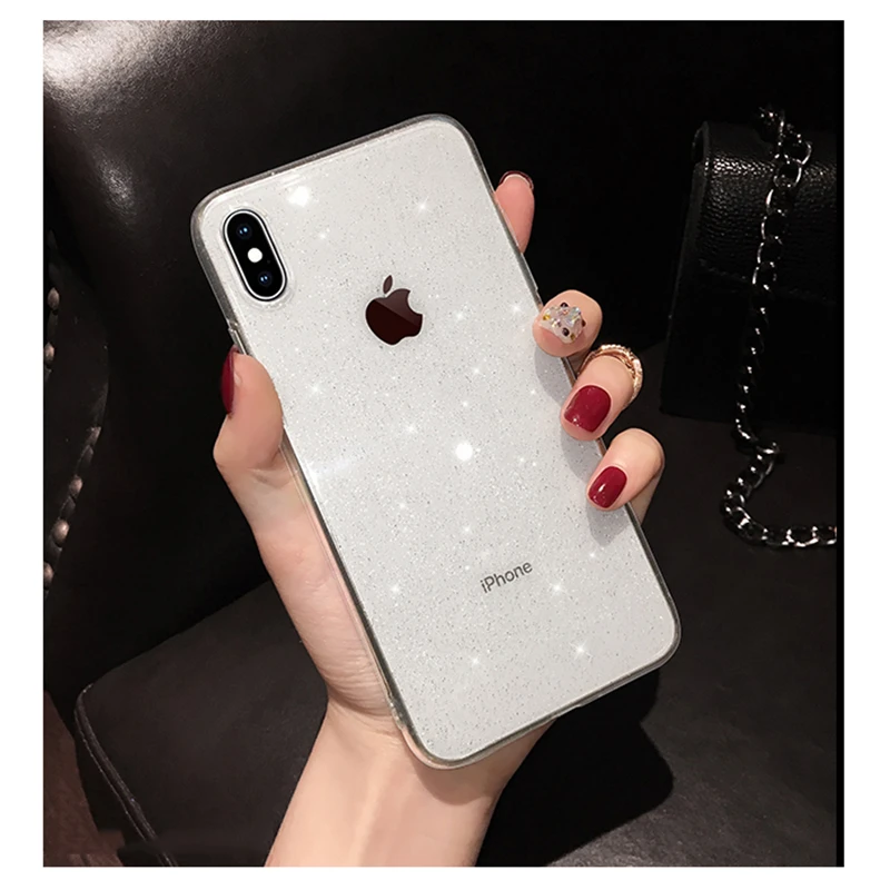 Модный Блестящий чехол пудра для iPhone 11 Pro Max X XS XR 12 Mini 7 8 Plus 6 6S SE 2020 прозрачный
