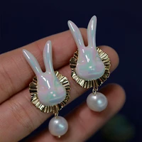 origin summer statement irregular metal rabbit simulation pearl dangle earring for women delicate earring jewelry pendientes