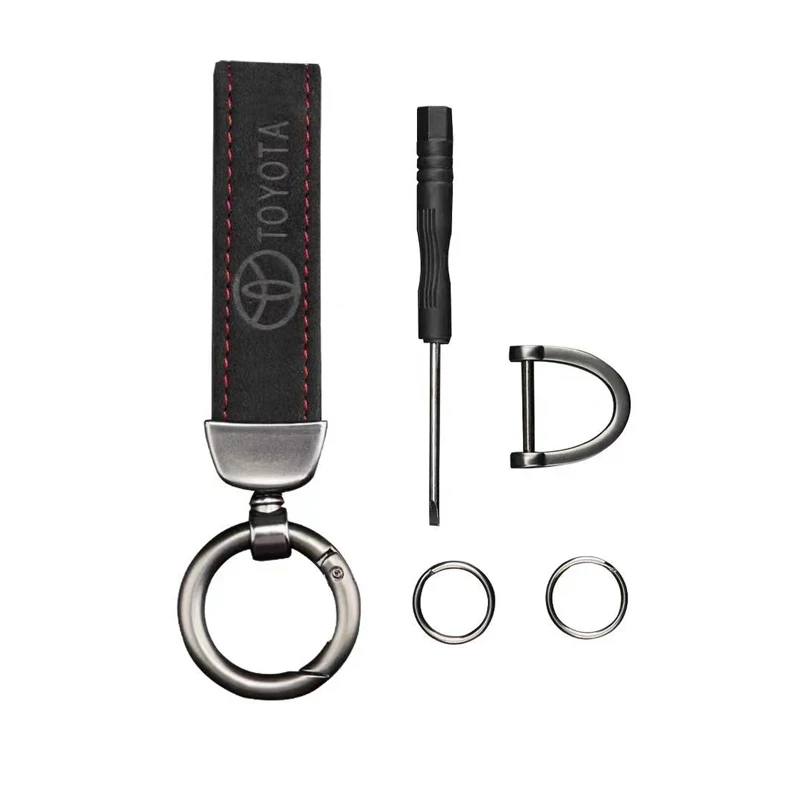 

1pcs Metal Leather Car Styling Keychain Key Ring Accessories For Toyota avensis auris hilux Corolla Mark-X Mirai Prius Camry Chr