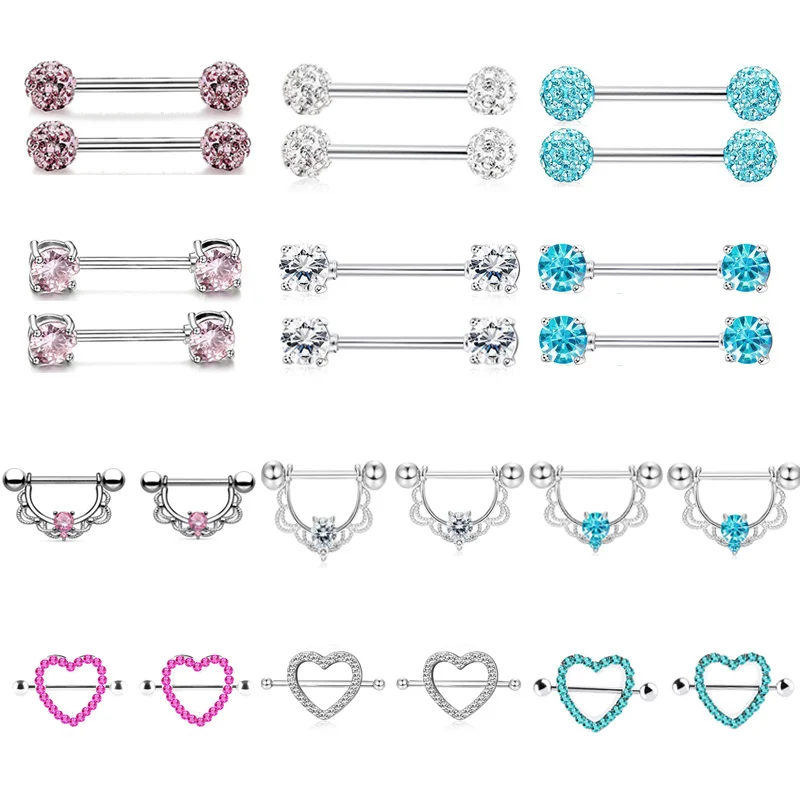 Кольцо для пирсинга сосков в форме сердца из нержавеющей стали с кристаллами