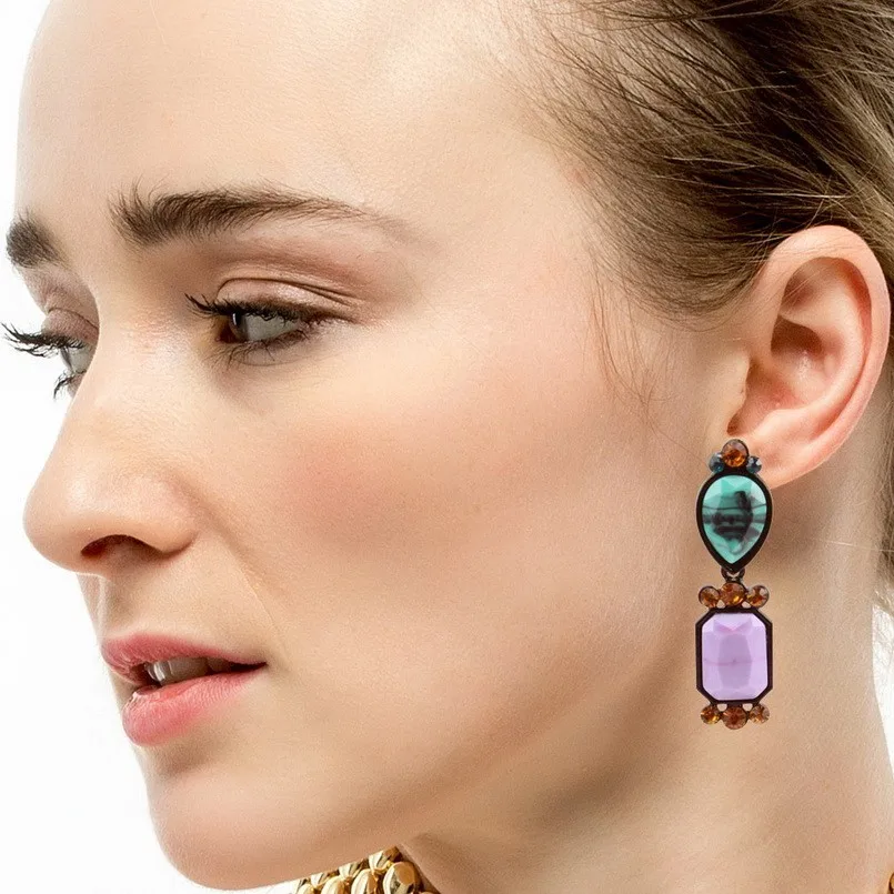 Florosy Модные Новые висячие серьги с листьями и кристаллами для женщин черные