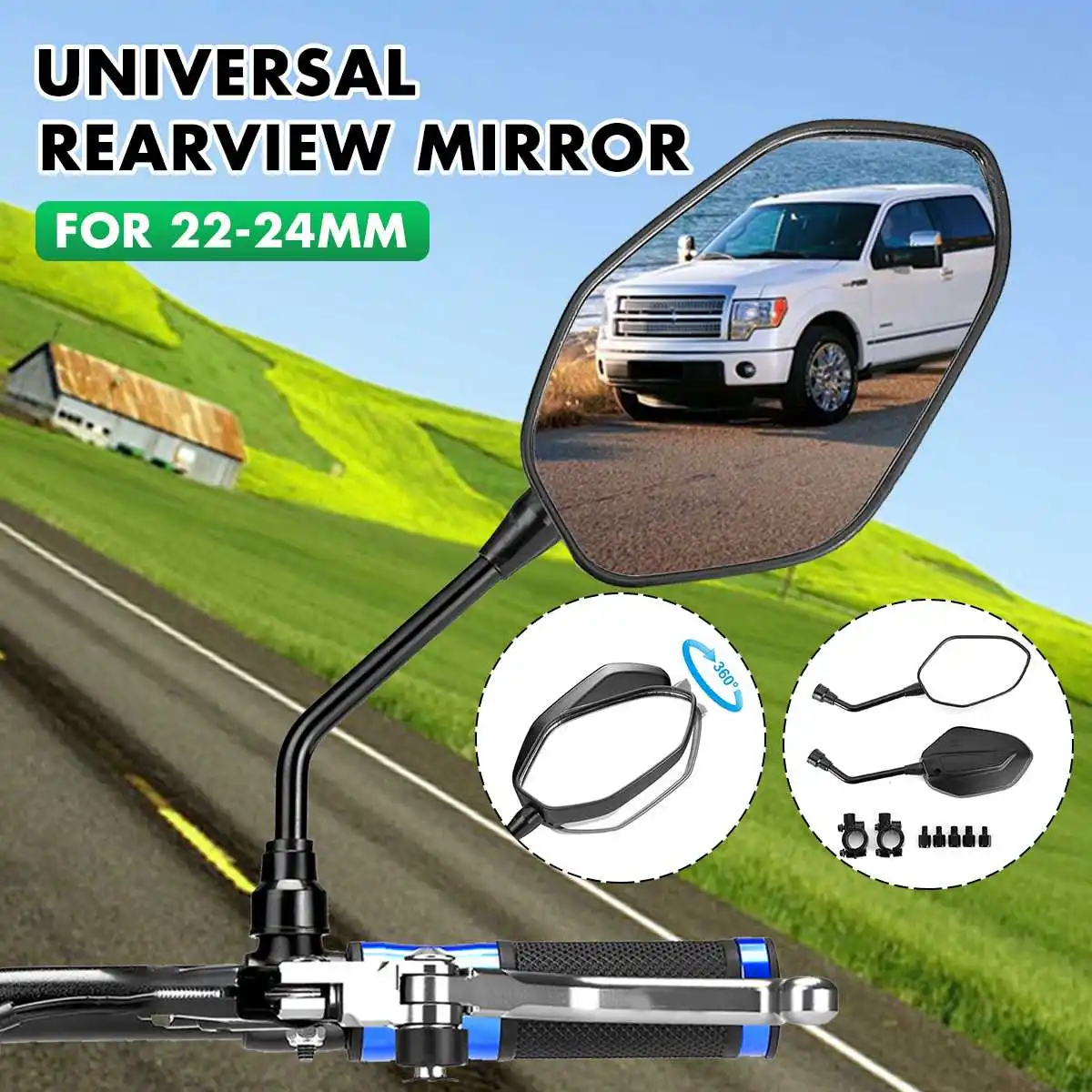 

2PCS Bicycle Rear View Mirrors Bike Cycling 360 Degree Wide Range Back Sight Reflector Adjustable Left Right Mirror with Kits