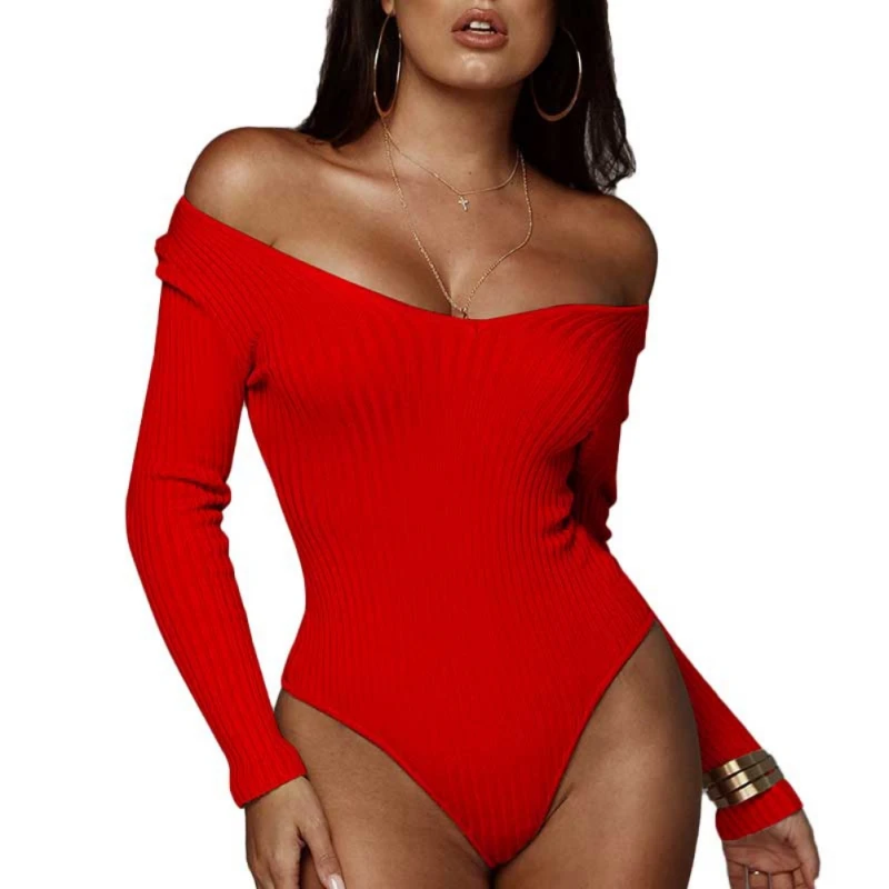New Fashion solid bodysuit long-sleeved V-neck slim thread bottoming shirt women |