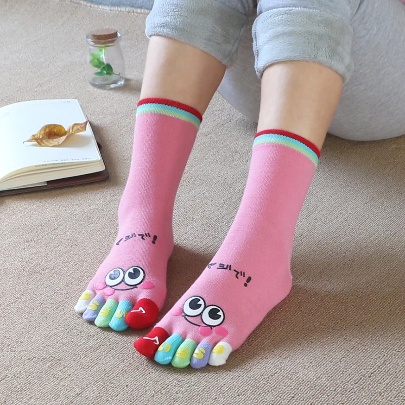 

4 Pairs Lovers Five Fingers Socks Cotton Cute Cartoon Toe Socks With Separate Toes