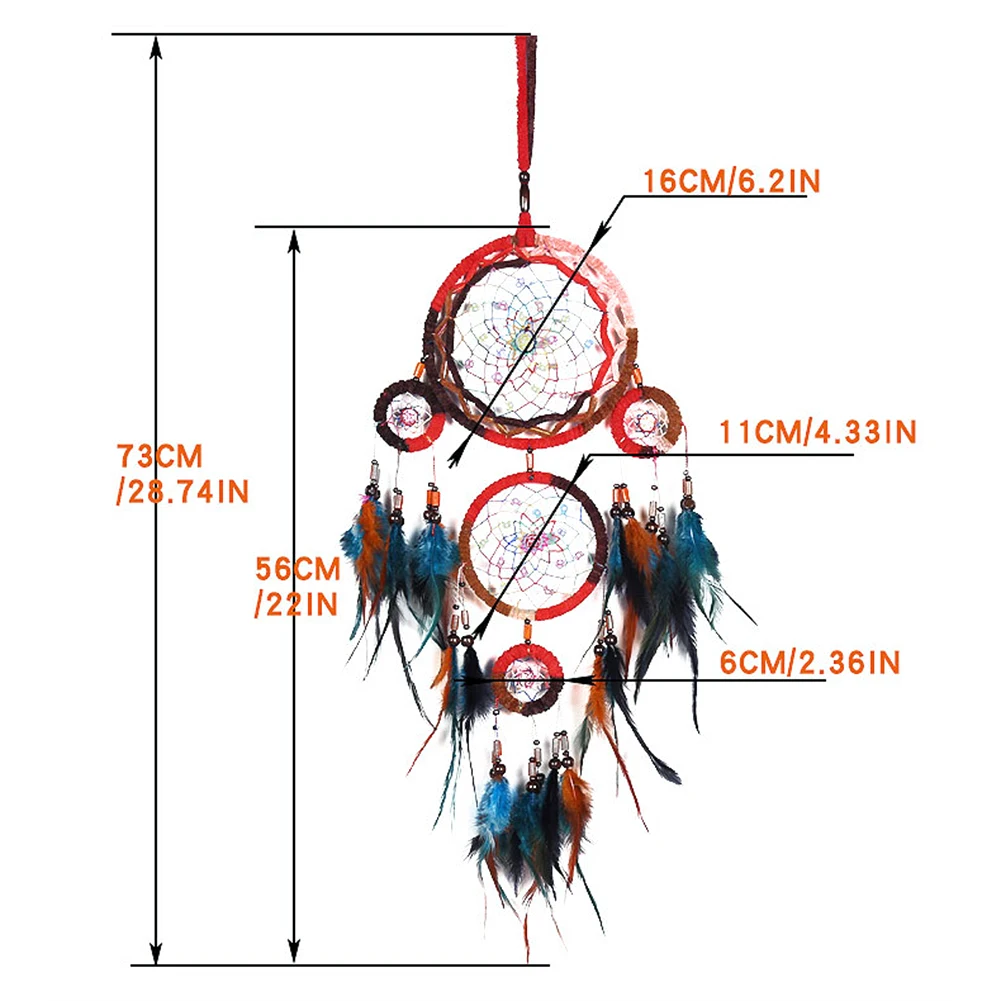 

Retro Indian Ethnic Style Dream Catcher Pendant 5-Rings Feather Wall Hanging Handmade Ornaments Home Home Bedroom Decorations