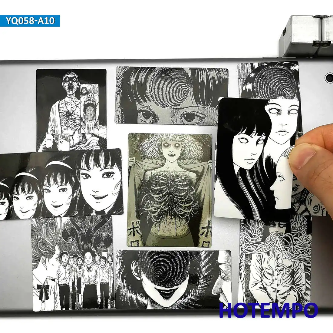 Junji Itou-pegatinas de espiral para tel&eacute;fono m&oacute;vil, 10 Uds., estilo de c&oacute;mics de terror, Tomie Kawakami, para monopat&iacute;n port&aacute;til, Anime-0