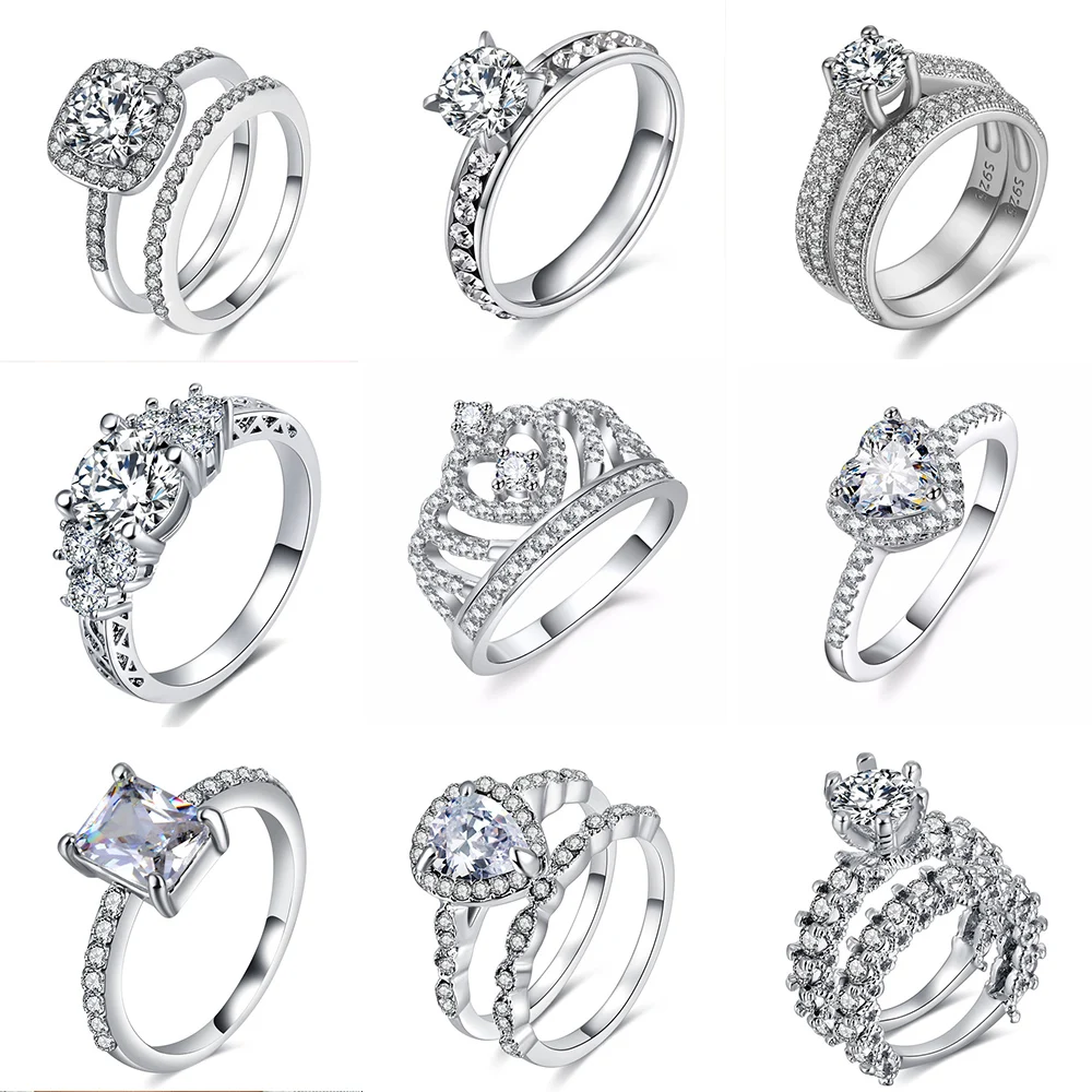 RU Мода Серебристая Корона сердце набор кольцо мужское с кристаллами для Для