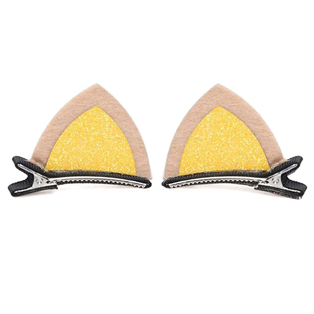 Cat Ear Yellow 2 шт./компл. милый Заколки для волос для девочек, с блестками радужные Войлок Ткань цветы заколки для волос с украшением в виде кошачьих ушек зайчика заколки детские аксессуары для волос - Цвет: Cat Ear Yellow