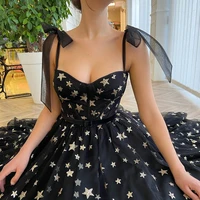 uzn elegant black a line stars shapes sequined prom dress sexy sheer straps sweetheart sequins evening dress new arrival