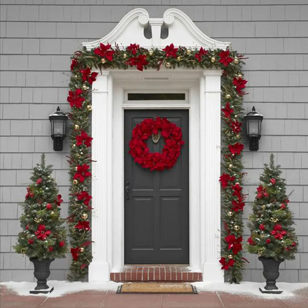 

2m Navidad LED Lights Glitter Poinsettia Christmas String Lights Pre Lit Garland Poinsettia Christmas Decoration Noel Home Decor