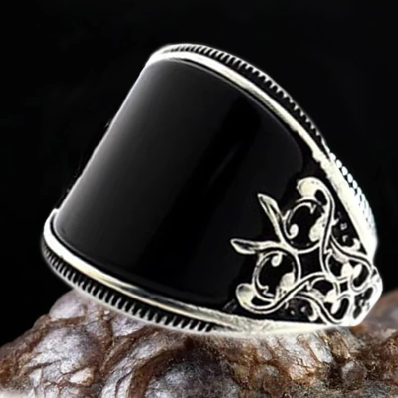 

Кольцо обручальное мужское с черным камнем, винтажное ювелирное изделие в стиле панк, обручальное украшение из смолы, большие размеры 11