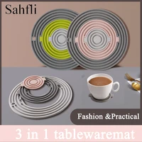 nordic 3 in 1 creative silicone round table mat waterproof placemat tableware mats heat resistant kitchen placemats home dcor