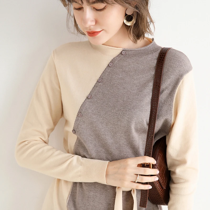 

adishree woman winter 100% Cashmere sweaters autumn knitted Pullovers dresses High Quality Patchwork Female thickening O-neck