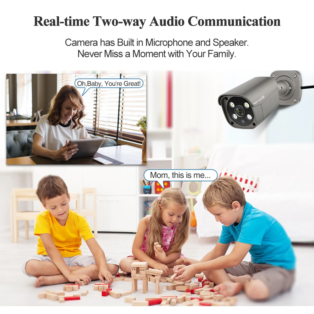 

5MP Security POE Camera AI Human Detection Two-way Audio IP Camera IP66 Outdoor CCTV Surveillance Full Color Night P2P