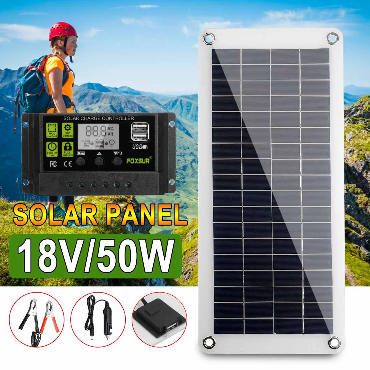 50 Вт Панели солнечные 18V/5V двойной USB кабель для зарядки + 10/20/30A Dual регулятор панели