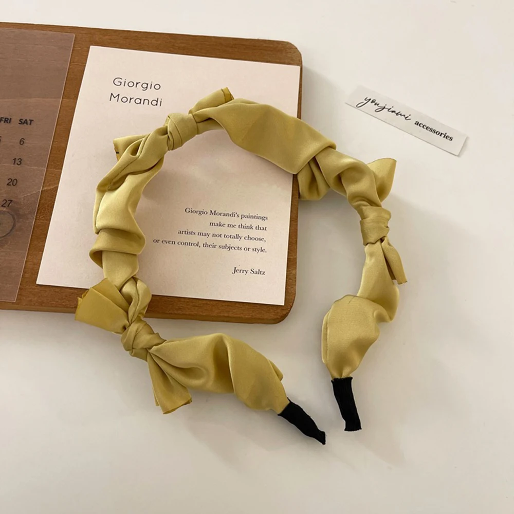 

Hair Bands For Women Headdress Solid Color Satin Headband Bezel Girls Hairband Hair Hoop Female Hair Accessories Retro Bow Knot