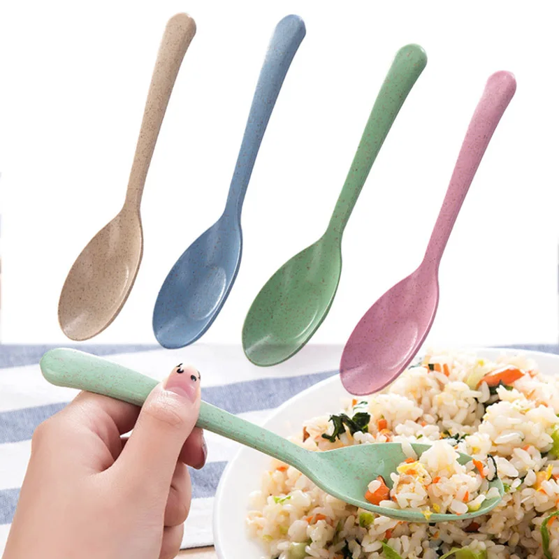 

4pcs/set Tableware Spoon Restaurant Home Supplies Eco-Friendly Wheat Straw Spoons Kitchen Accessories Long Handle Soup Spoon