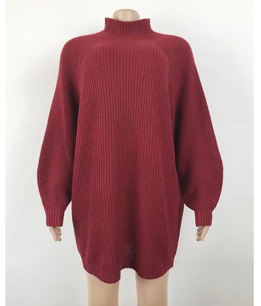 

Autumn Winter New Knit Sweater Pullover Mid-length Raglan Sleeve Half Turtleneck Sweater Dress Girl's Fashion Coat !