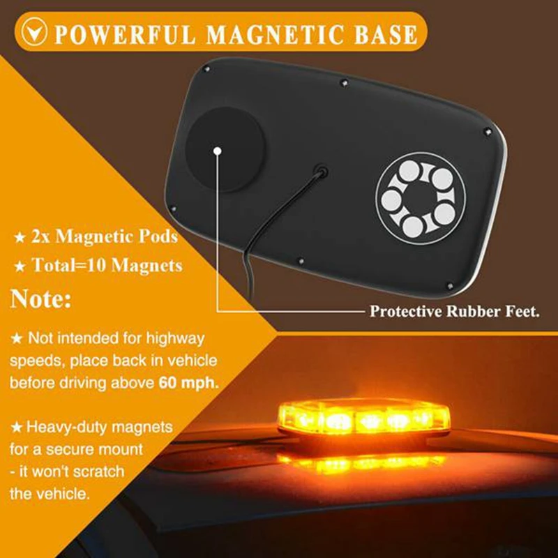 

LED Strobe Light Bar Amber Lens Warning Hazard Flashing Lights Magnetic Mount for Emergency Construction Vehicles